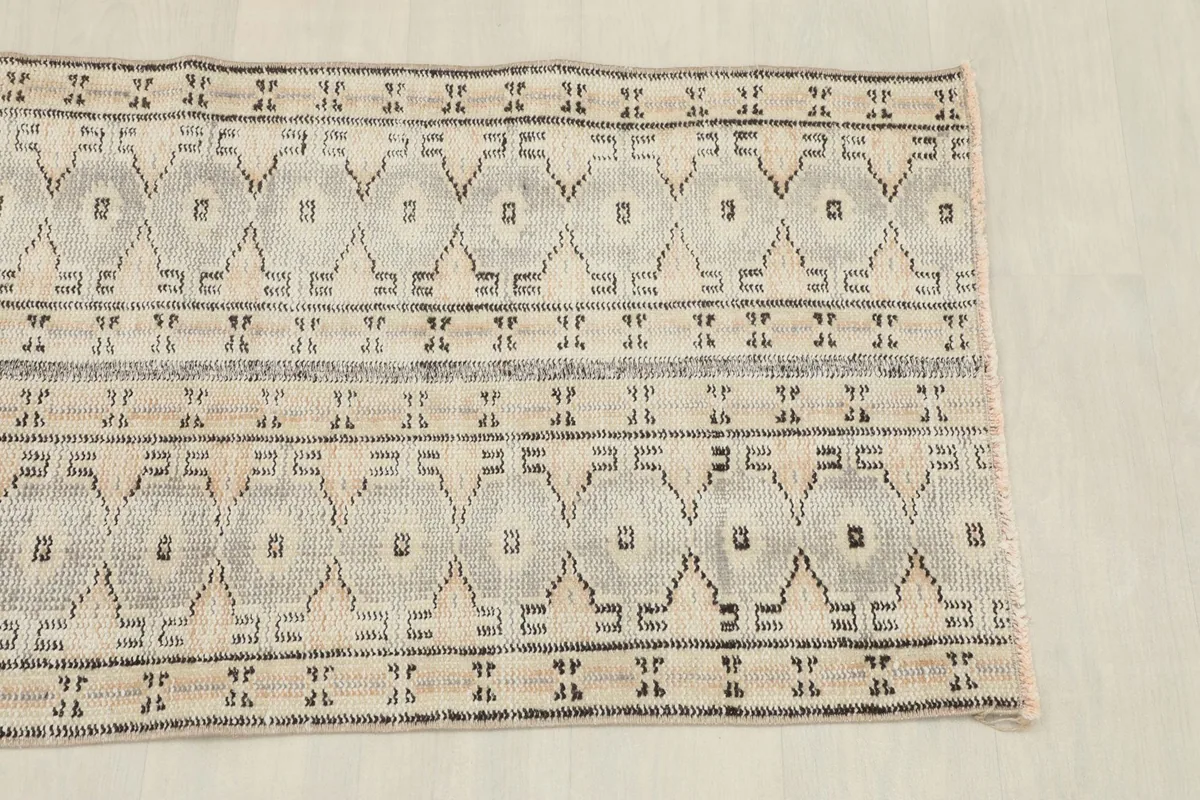 Detail of the rug's top border and part of the main geometric pattern
