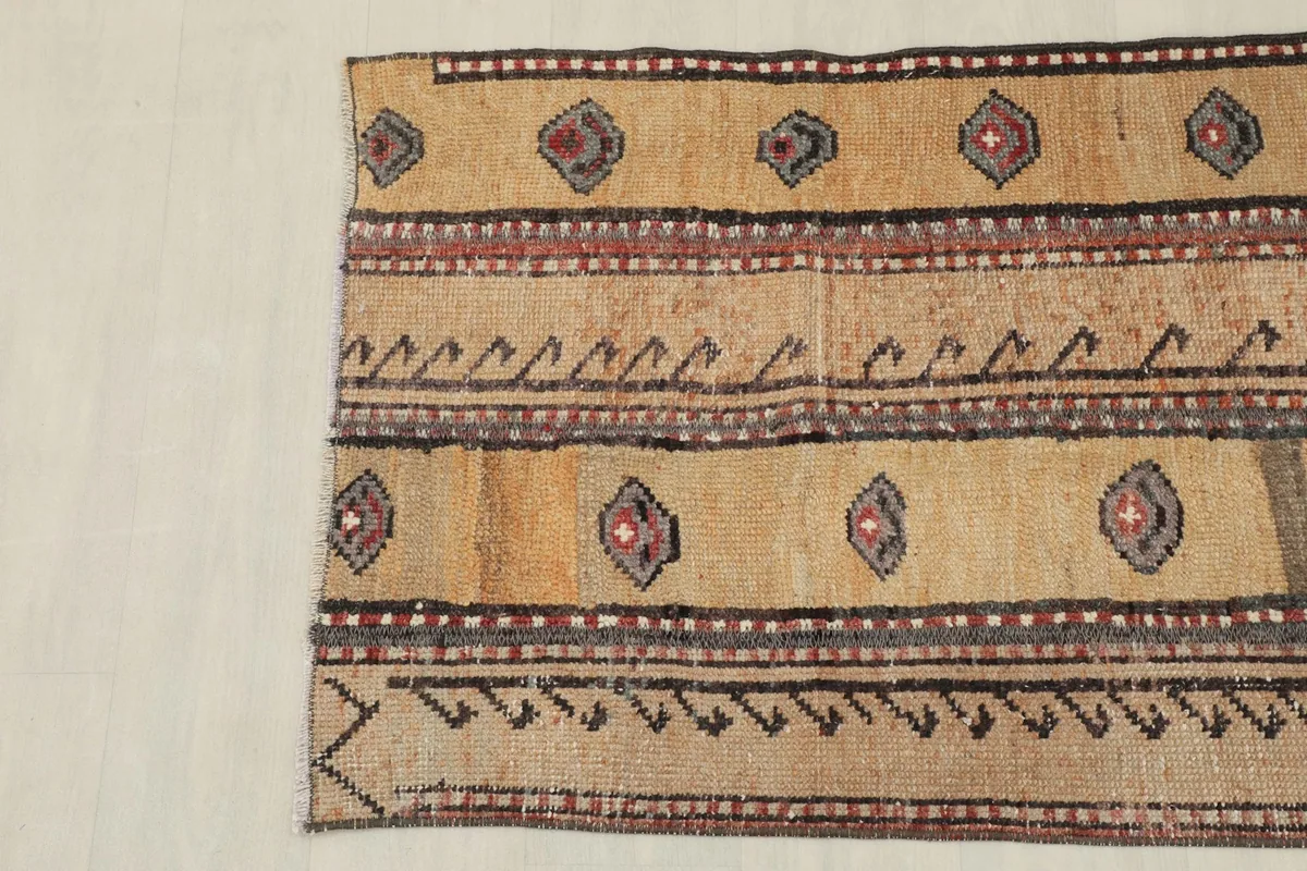 Another section of the rug's border, displaying the intricate hand-knotted details and color variations.
