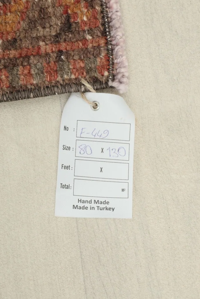 Tag with rug details, including size and hand-made origin from Turkey.