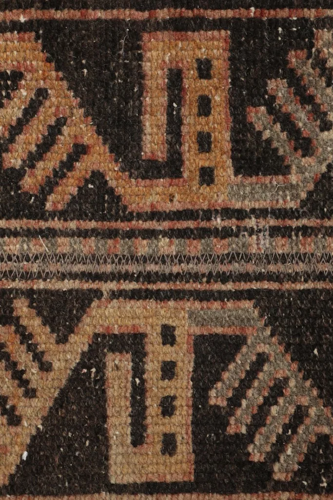 Macro close-up of the low wool pile and intricate hand-knotted weave