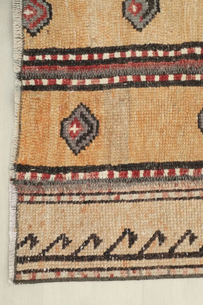 Detail of the rug's edge, showing the woven border and fringe.