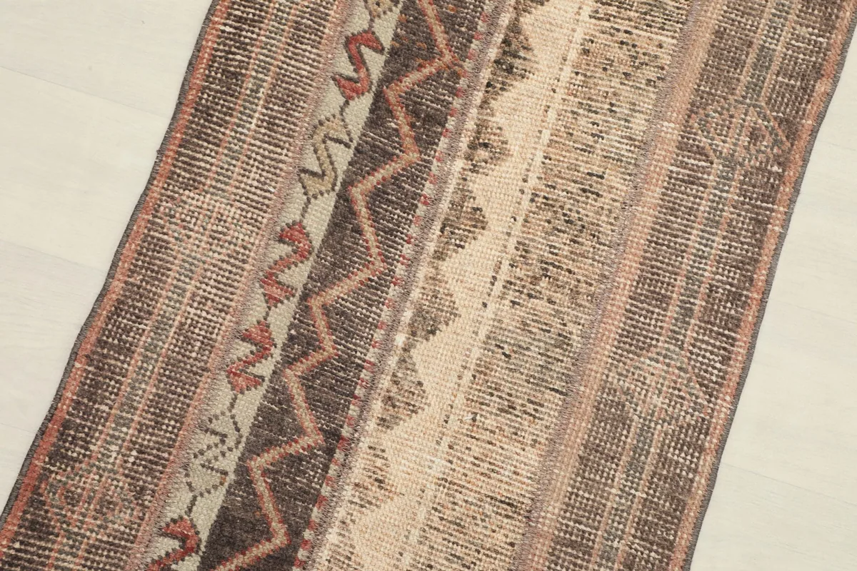 Angled view focusing on the central striped patterns and texture of the wool pile