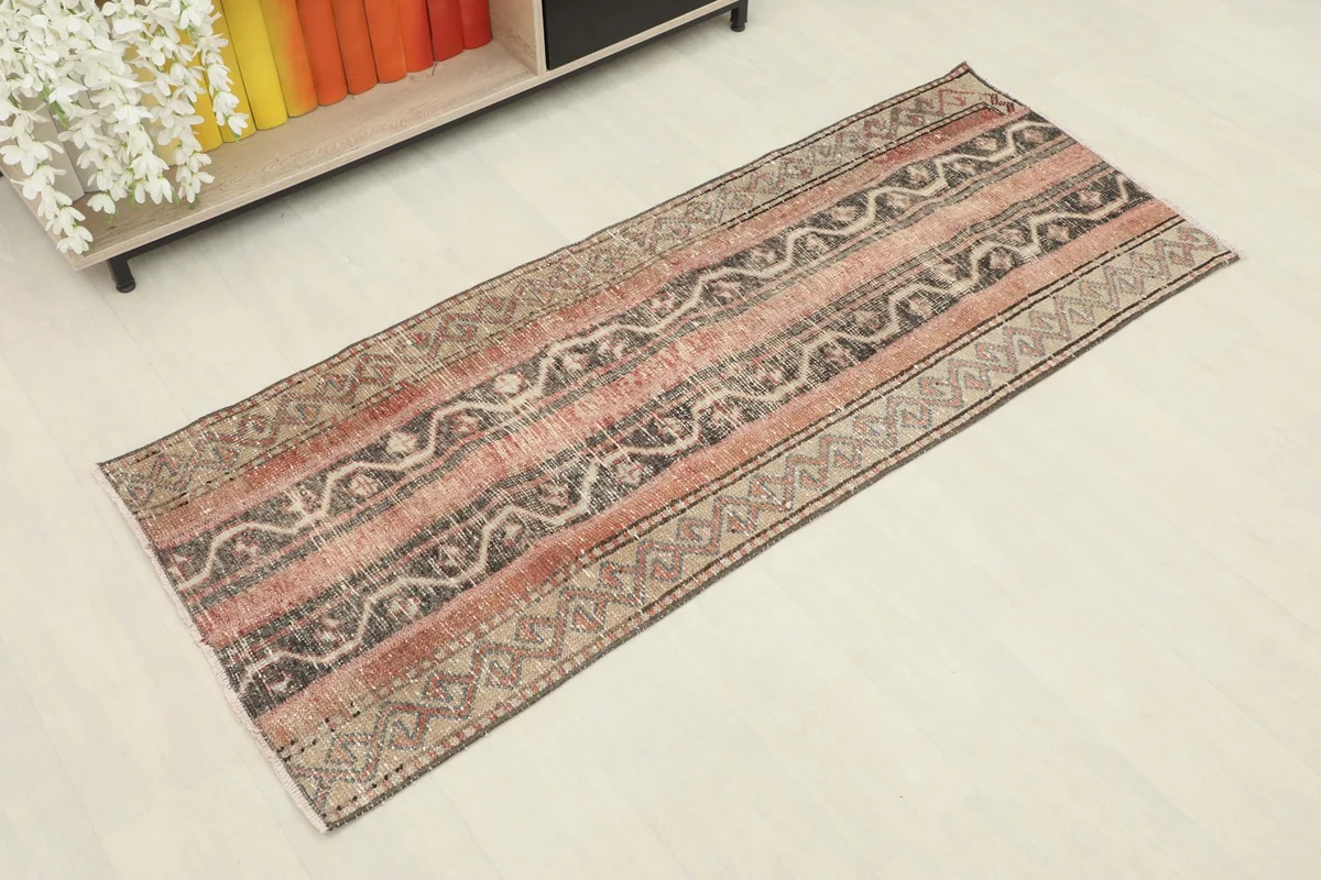 Overhead view of the Anatolian runner showing its full length and striped pattern