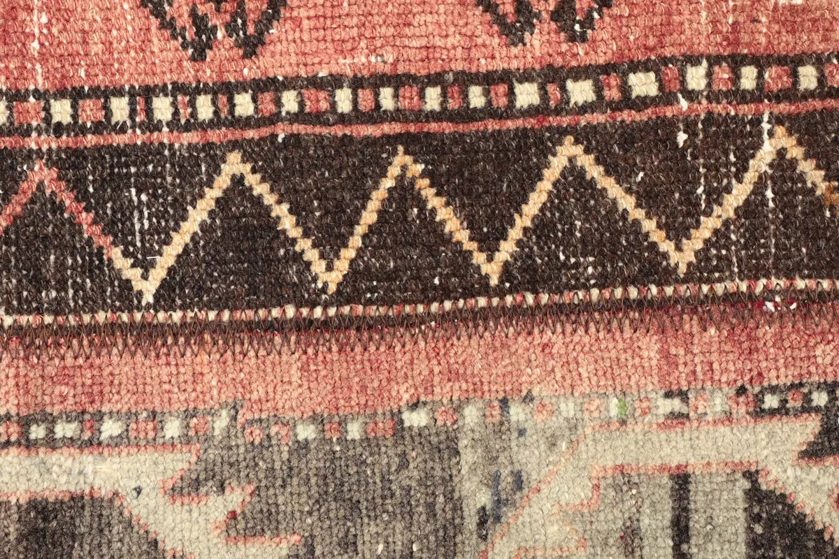 Detailed shot of a rust stripe with a black and beige zigzag motif