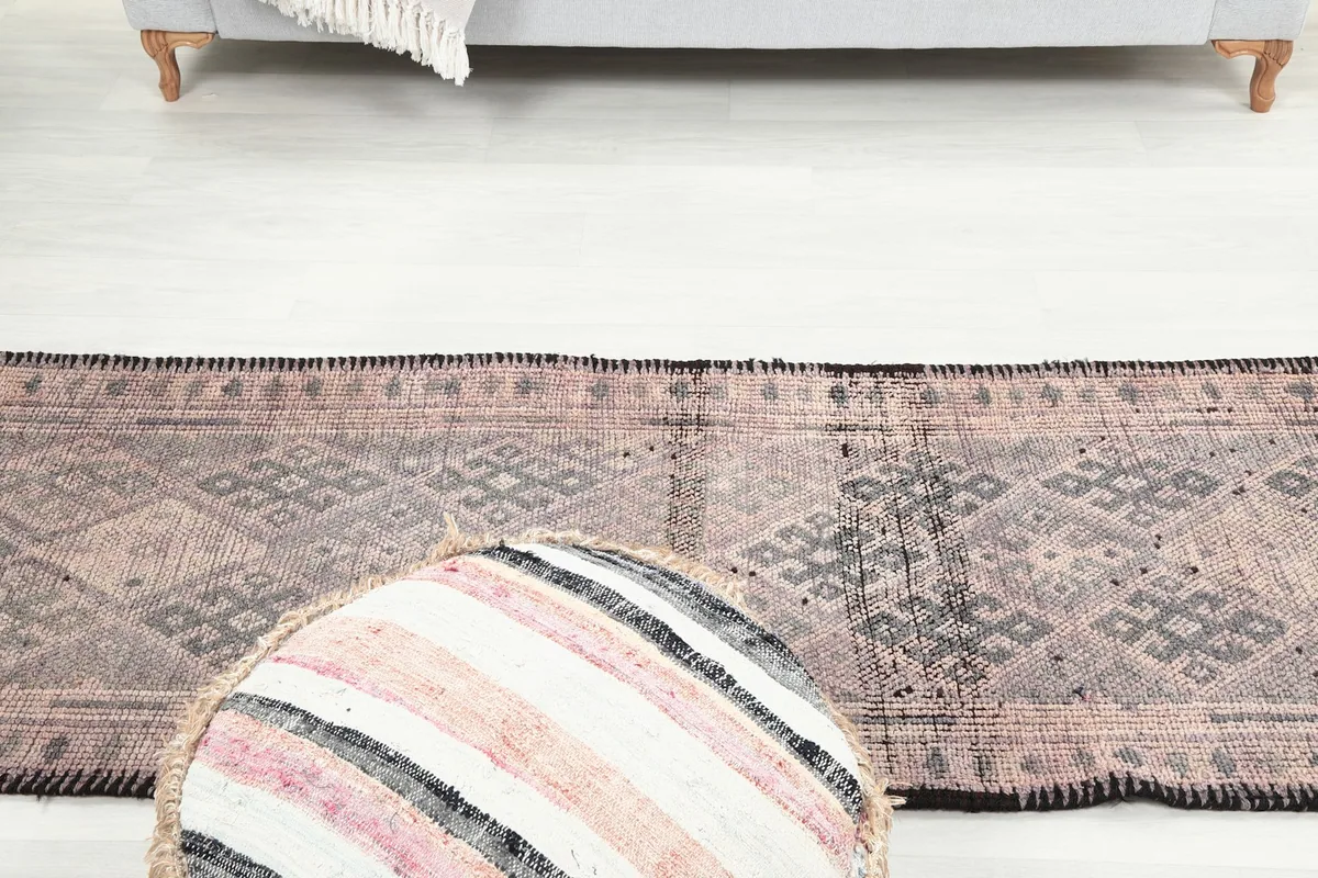 Overhead view of the runner rug in a room, highlighting its length and how it complements the decor.