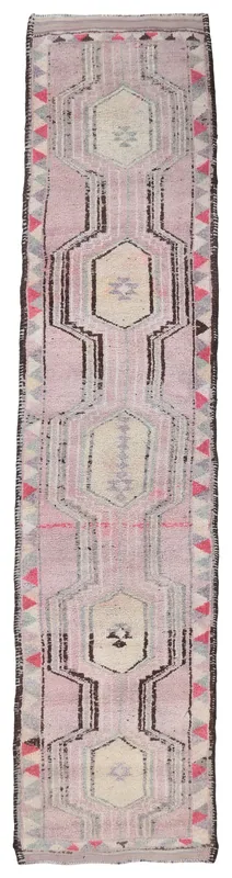 Full overhead view of the Rose Ivory Geometric Anatolian Runner on a white background.
