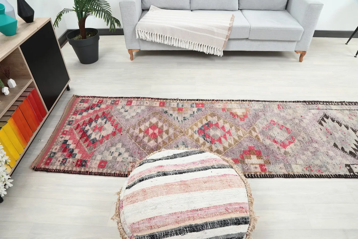 View of the runner rug from above, showcasing its full length in a room