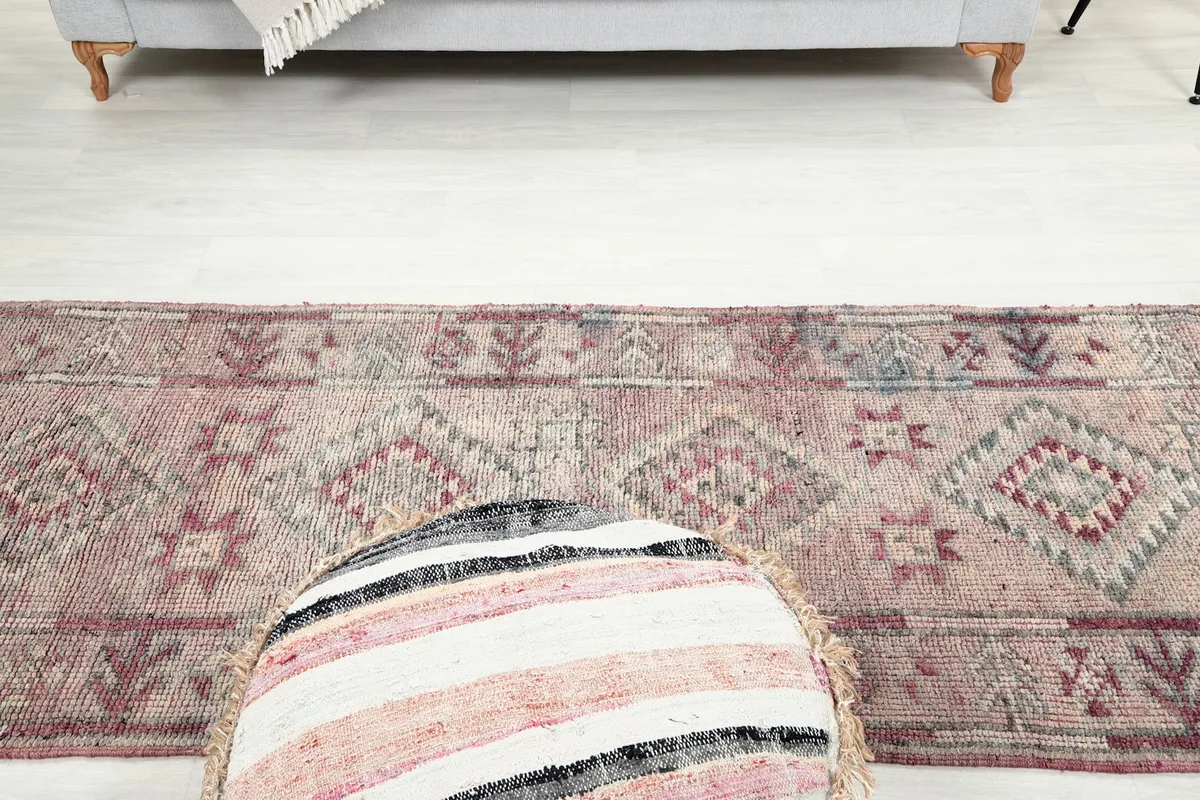 Angled overhead view of the runner rug, showcasing its full pattern repeat