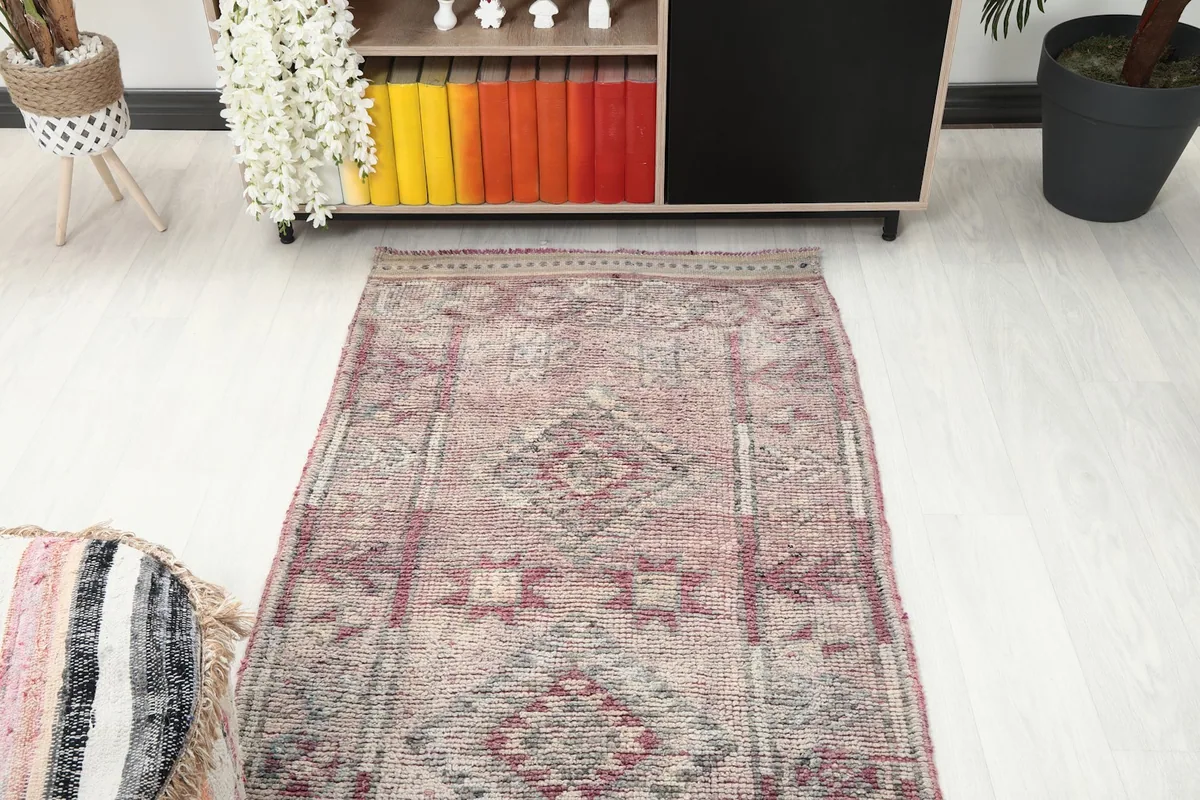 Overhead view of a section of the runner rug, showing its placement in a room