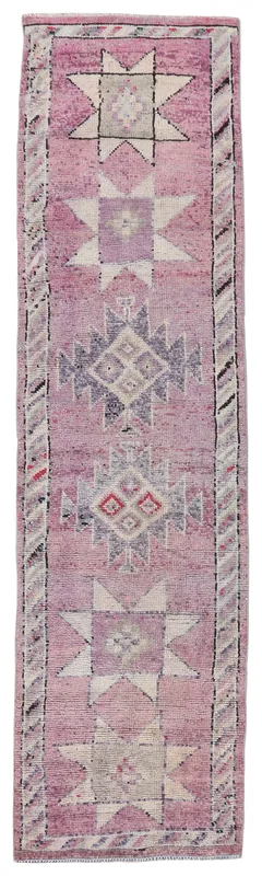 Full overhead view of the Rose Anatolian Geometric Runner on a white background