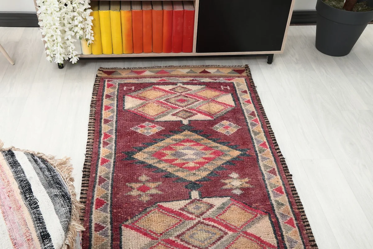 Overhead view of a section of the runner rug in a room setting