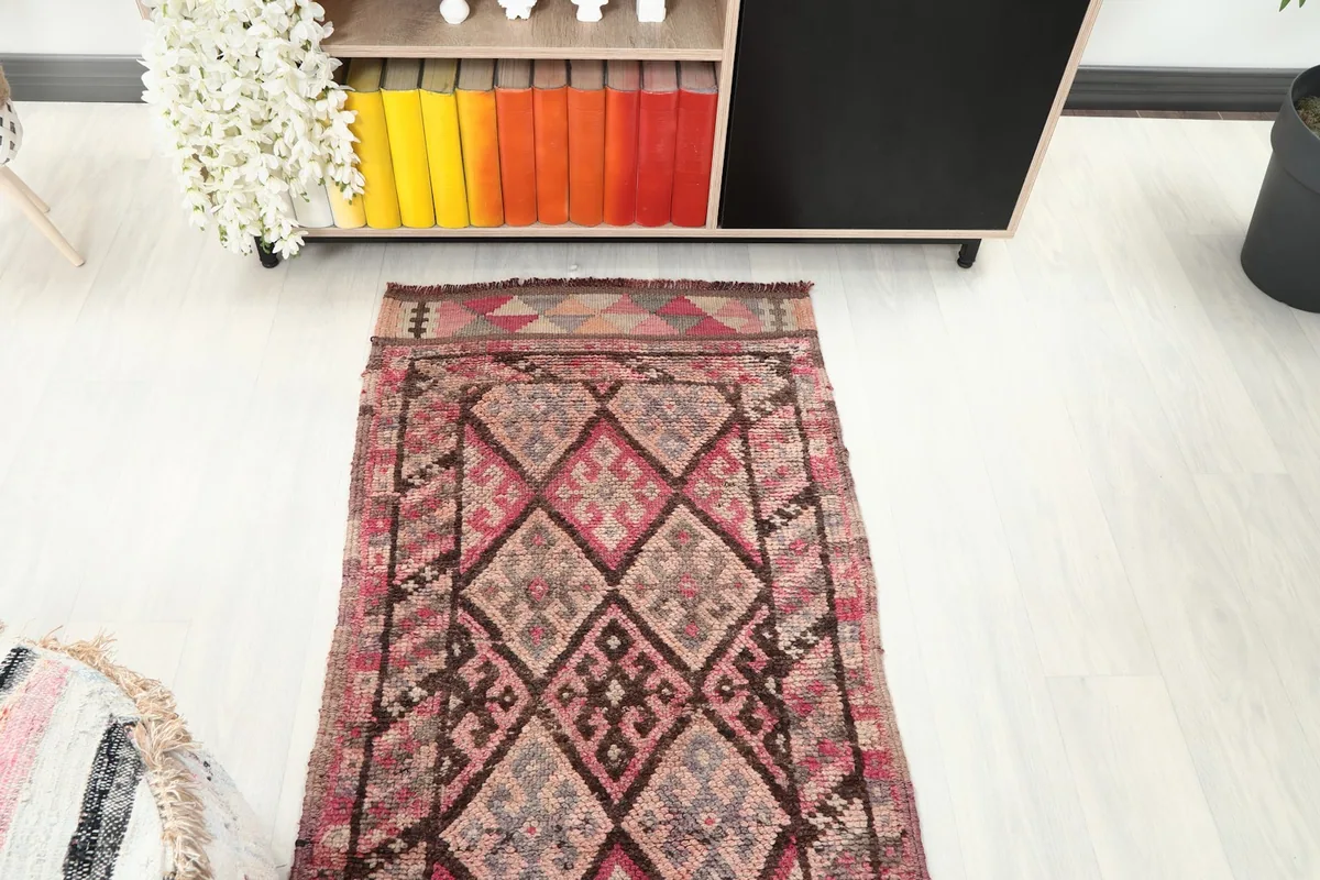 Overhead view of the runner rug, showcasing its full pattern and colors from a higher perspective.