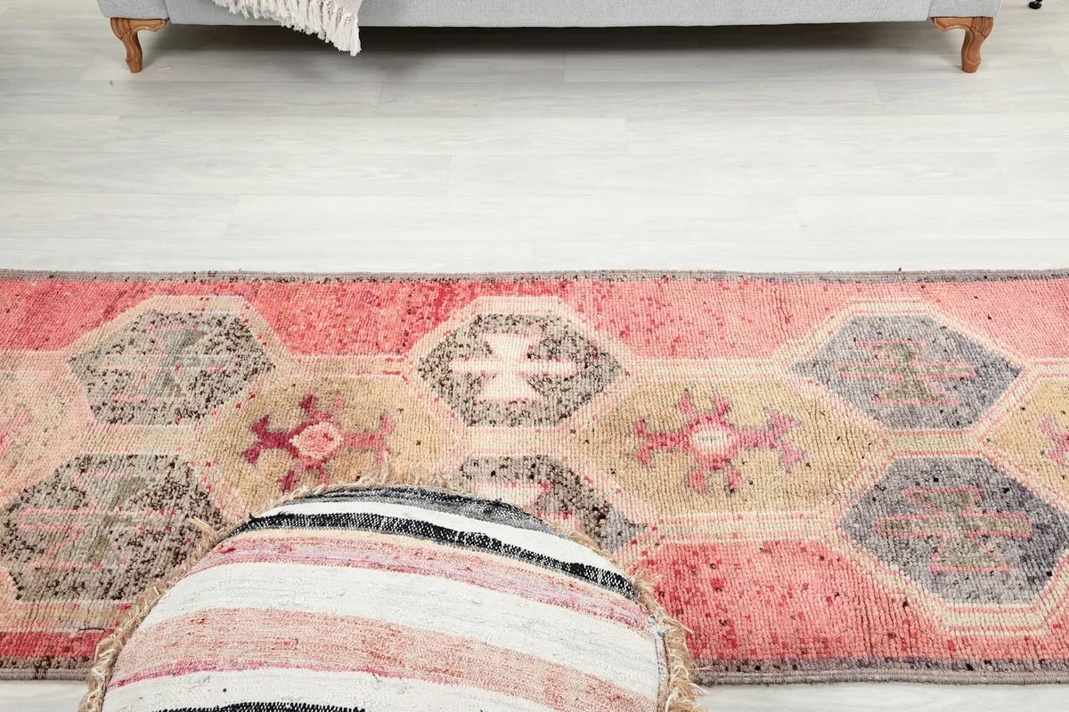 Another overhead view of the Anatolian runner rug, capturing its length and pattern flow