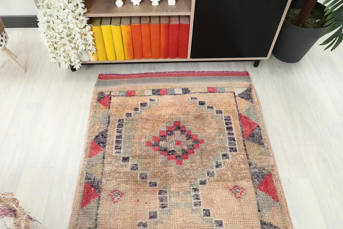 Overhead view of a section of the runner rug, showing the consistent geometric design.