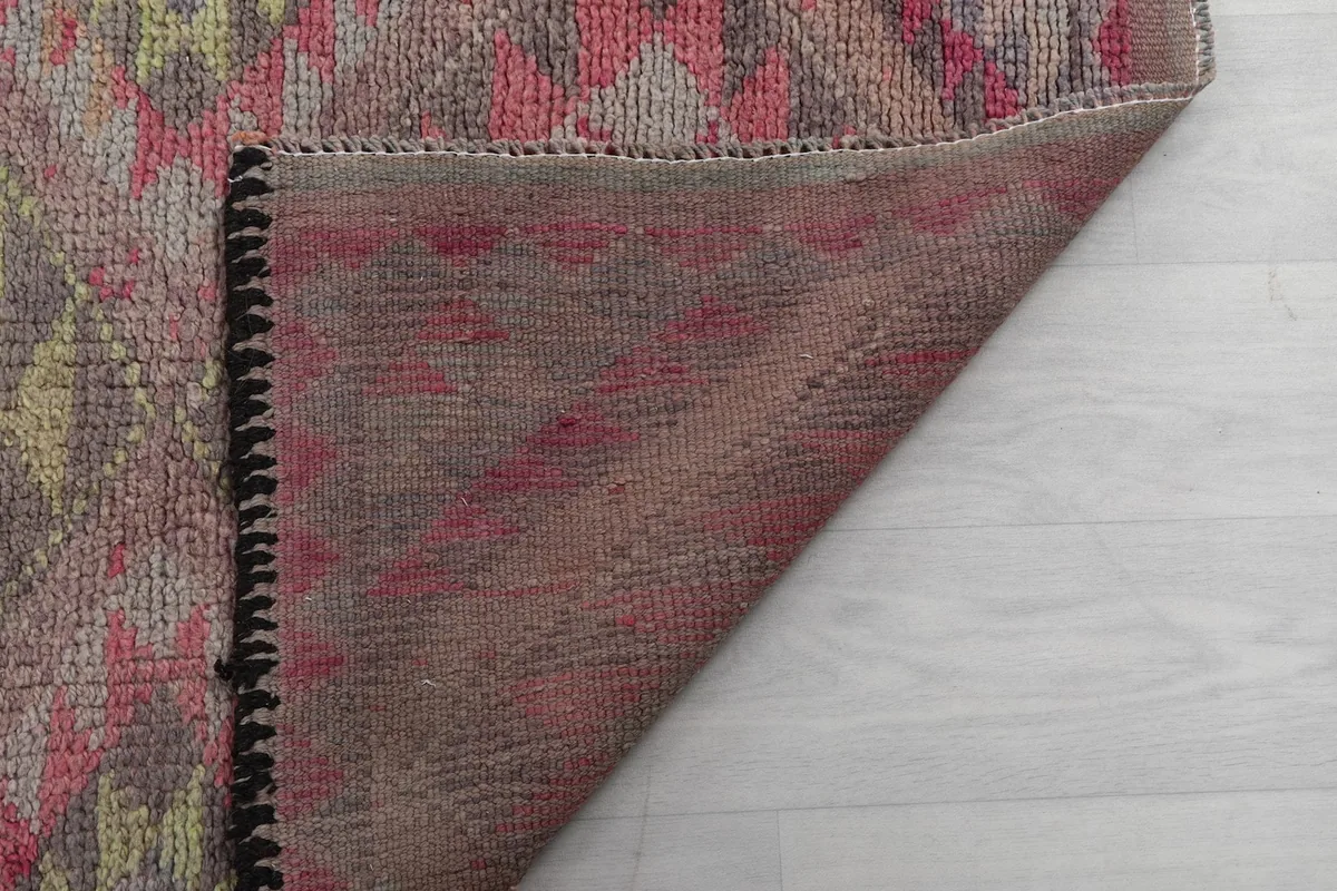 Underside view of the vintage Anatolian runner, showcasing the cotton foundation and knotting