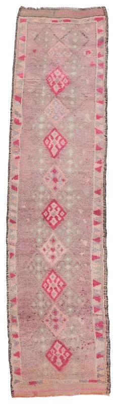 Full overhead view of the Faded Rose Geometric Anatolian Runner on a white background
