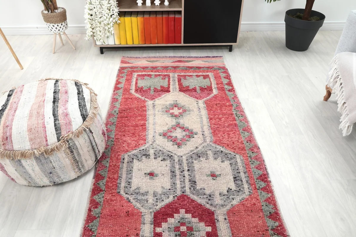 Overhead view of the runner rug in a room, highlighting its placement and scale