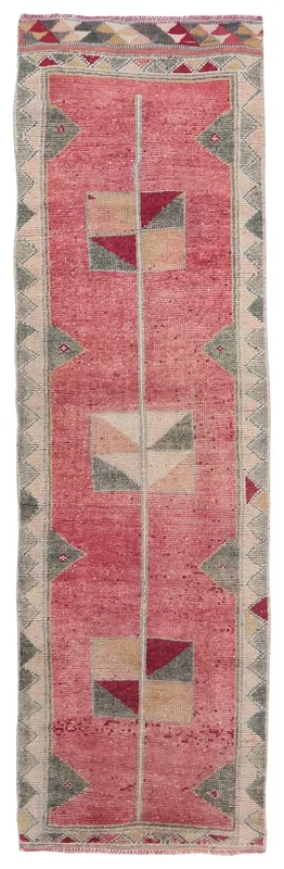 Full top view of the 2'11" x 9'9" vintage Anatolian runner rug on a white background.