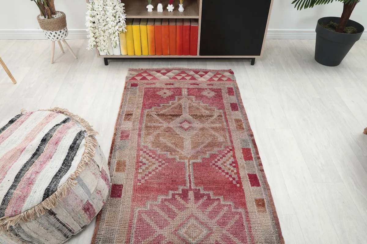 Overhead view of the runner rug in a room, showcasing its full pattern and placement