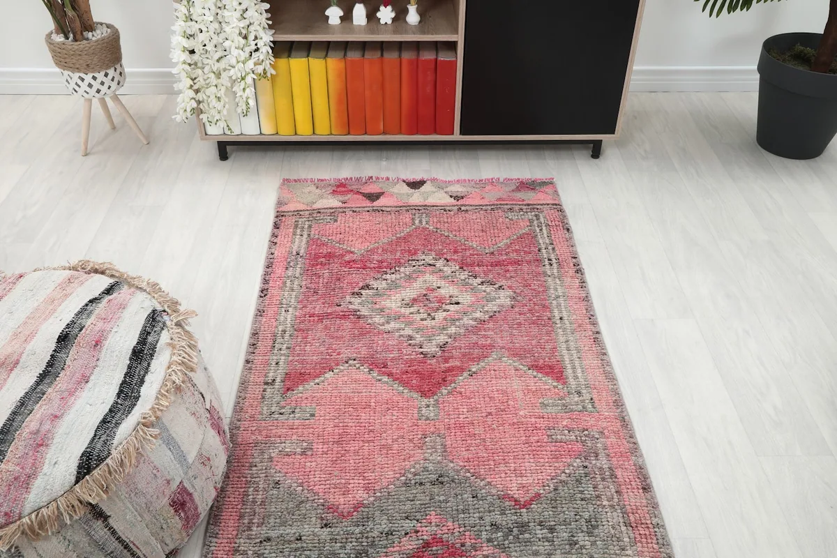 Overhead angle view of the runner rug, showcasing its length and pattern flow in a room