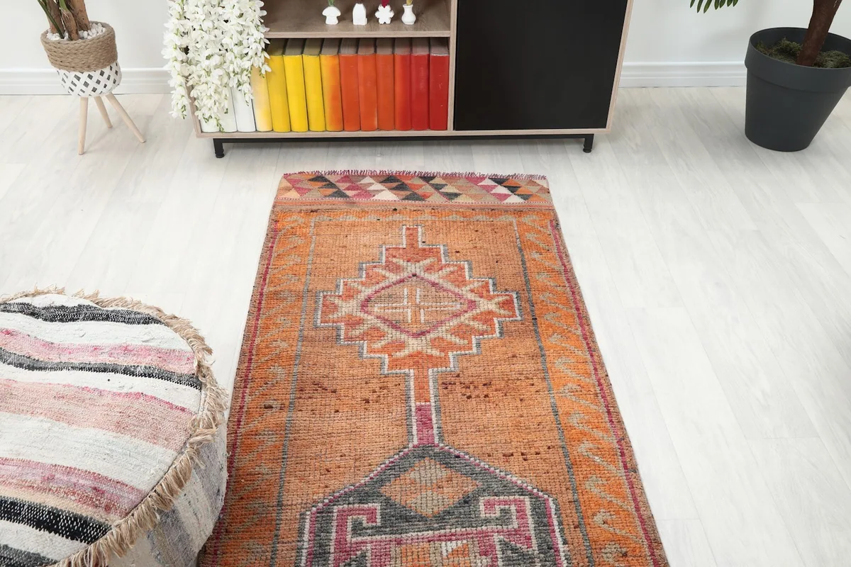 Overhead angle shot of the runner rug, highlighting its design and placement in a room