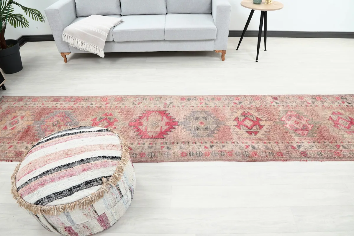 Full length view of the runner rug in a living room setup, complementing the decor.