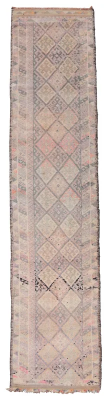 Full overhead view of the Muted Rose Geometric Anatolian Runner rug on a white background