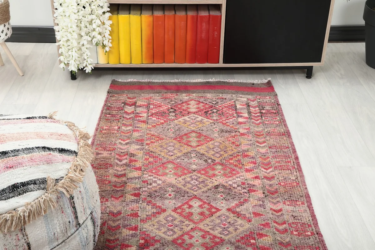 Top-down angle of the runner rug showing its length and pattern flow