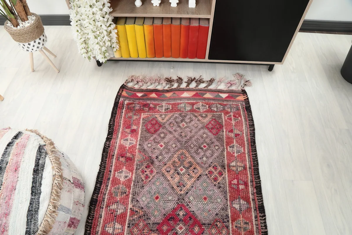 Overhead view showcasing the runner rug's full pattern and colors in a room setting