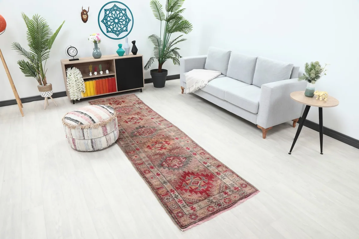 Angle view of the runner rug in a room, highlighting its integration with contemporary furniture.
