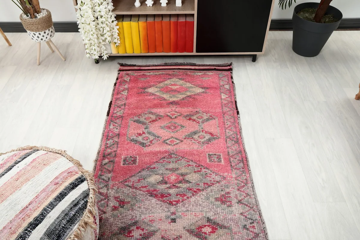 Overhead view of the runner rug in a room, focusing on the patterns