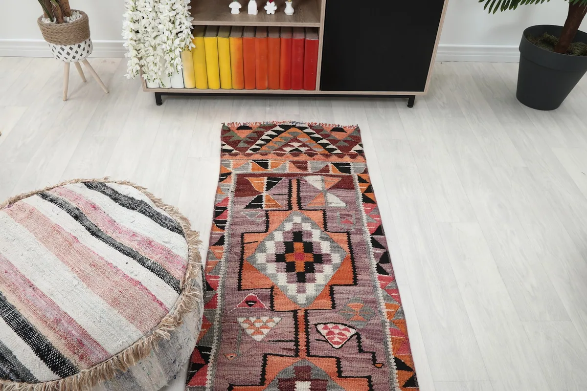 Overhead view of the runner rug in a room, showcasing its full length and placement