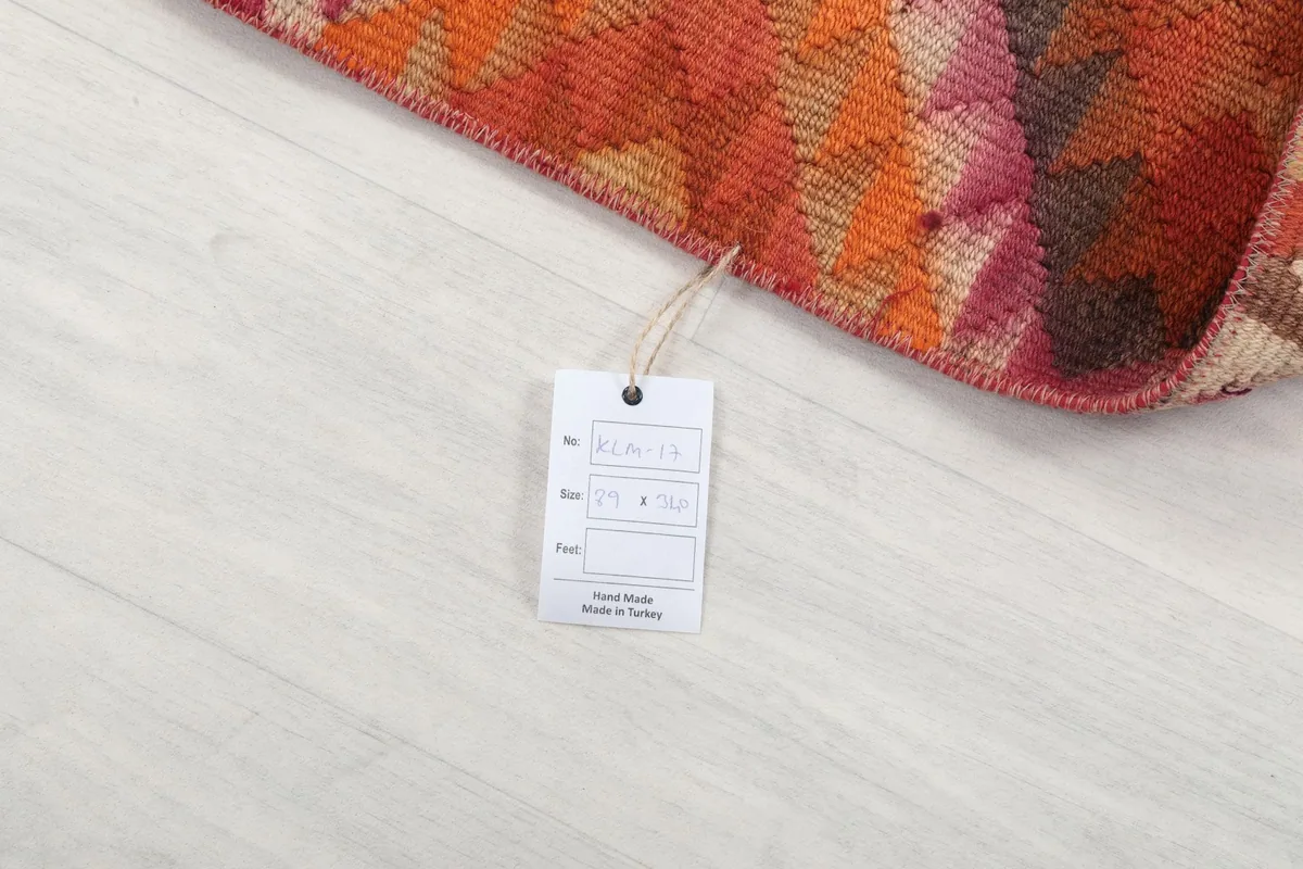 Product tag on the rug, indicating its origin from Turkey and size