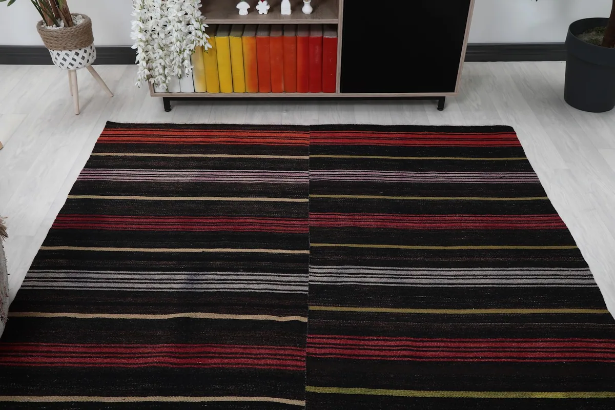 Overhead view of the rug from a slightly elevated perspective in a room