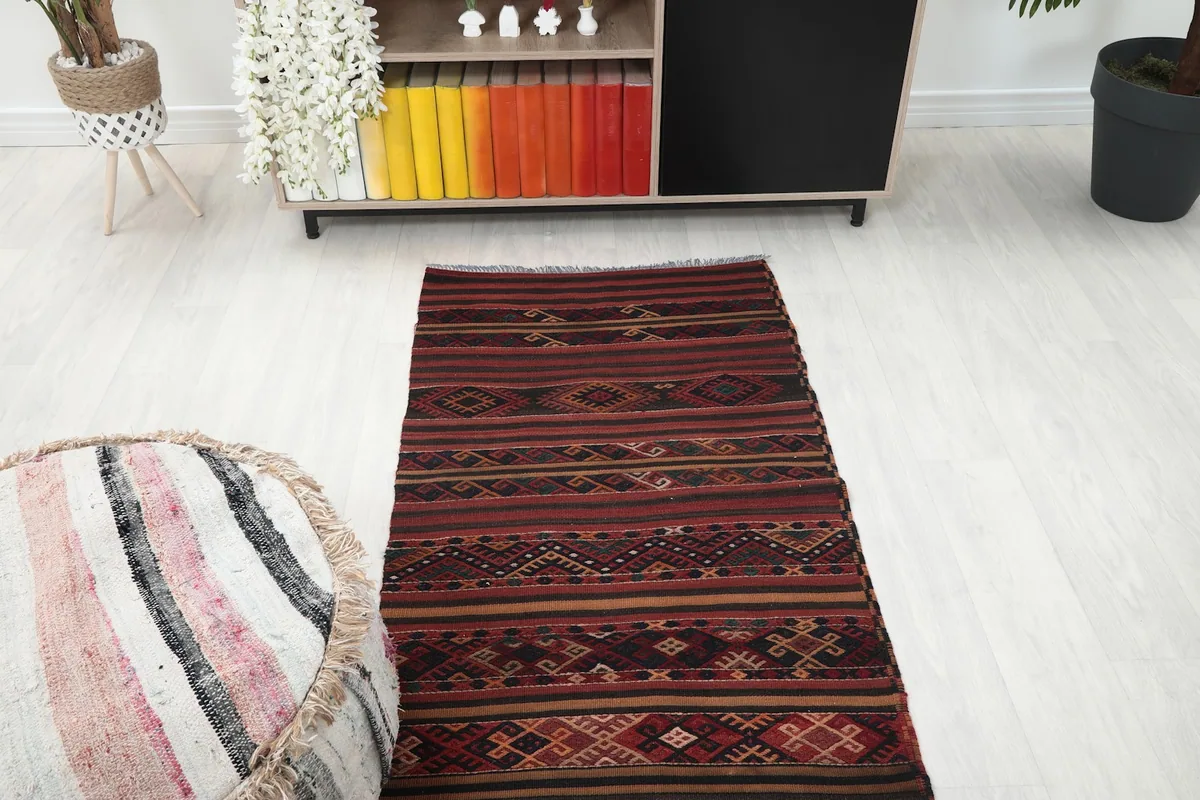Overhead view of the runner rug in a room, showing its placement relative to furniture