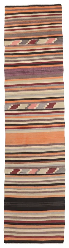 Full overhead view of the multicolor striped Anatolian runner rug