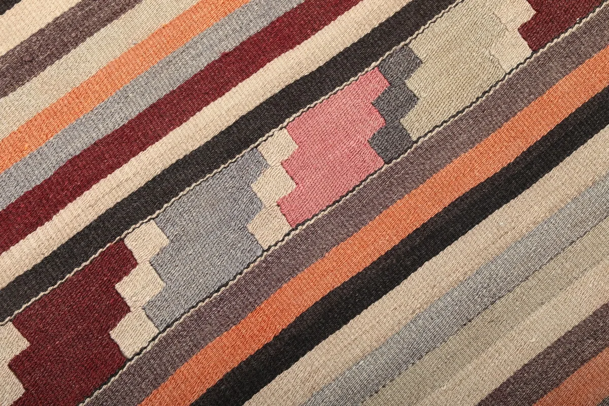 Close-up detail of the hand-knotted wool pile, showing individual colors and texture