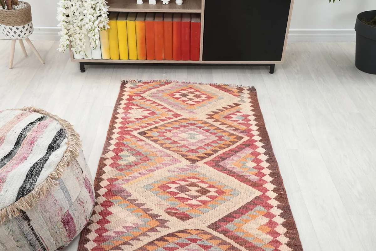 View of the runner rug from a slightly elevated angle in the room, showing its placement