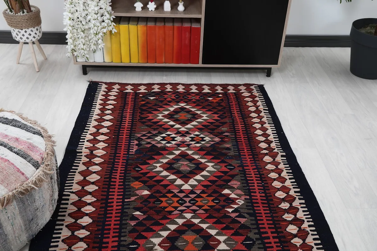 Overhead view of the runner in a room, showing its full length and design