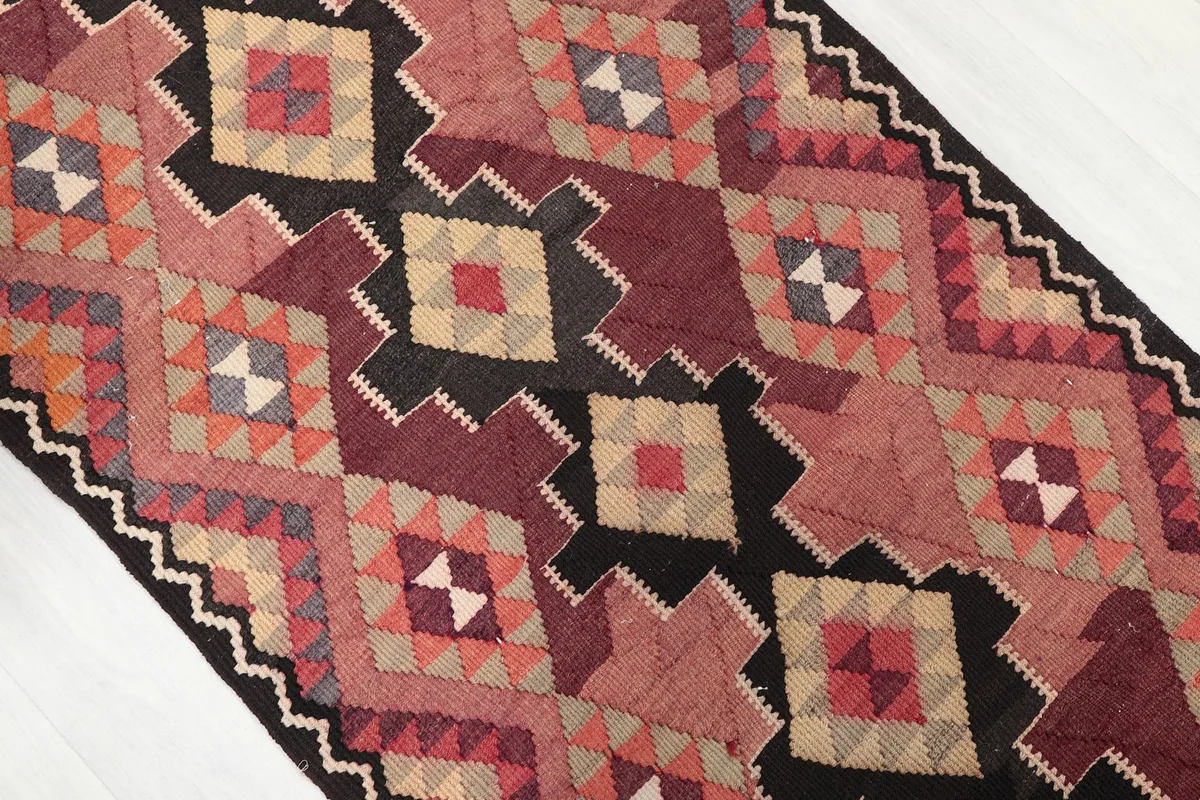Overhead angle shot highlighting the intricate tribal geometric patterns and color variations
