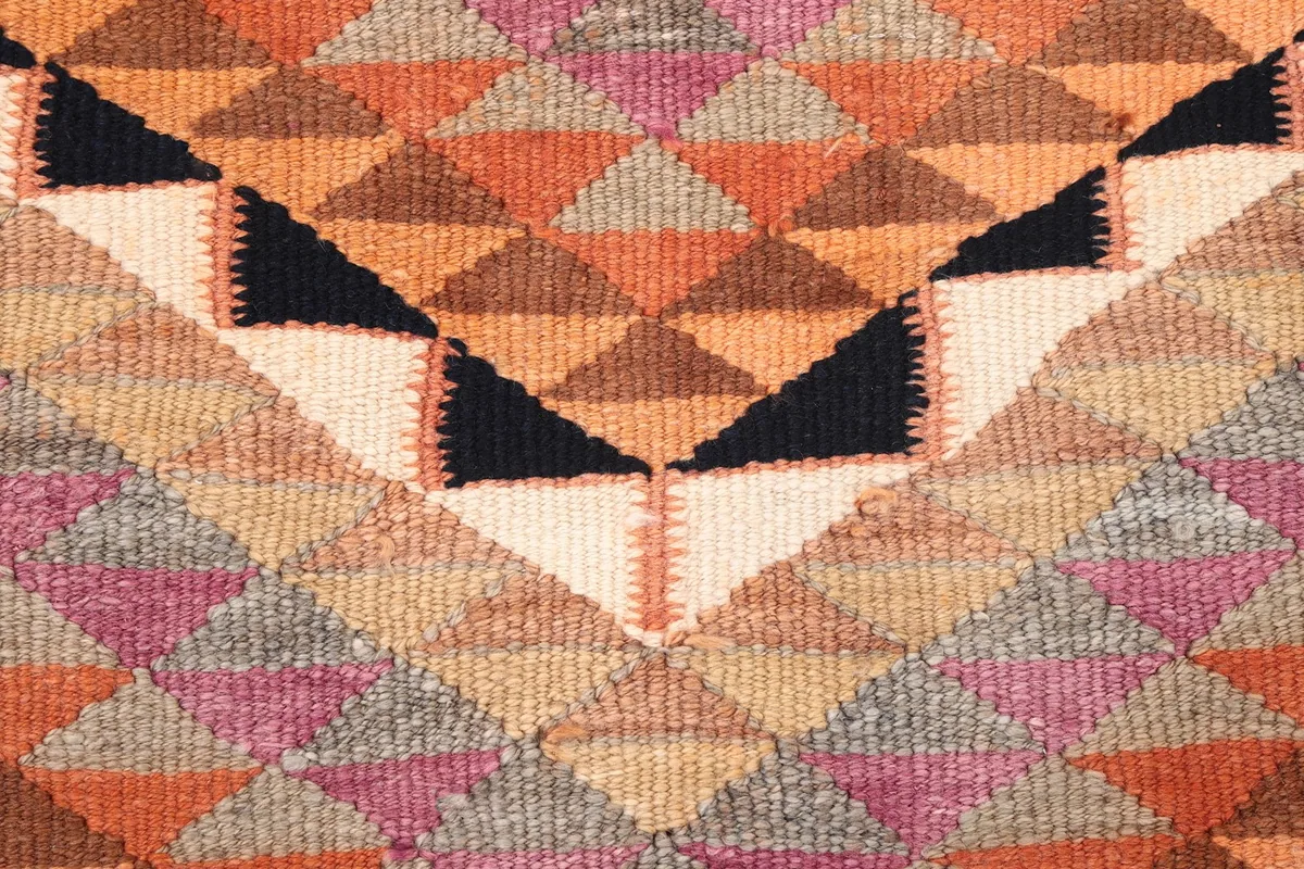 Macro shot highlighting the intricate weaving and color variations within the geometric pattern