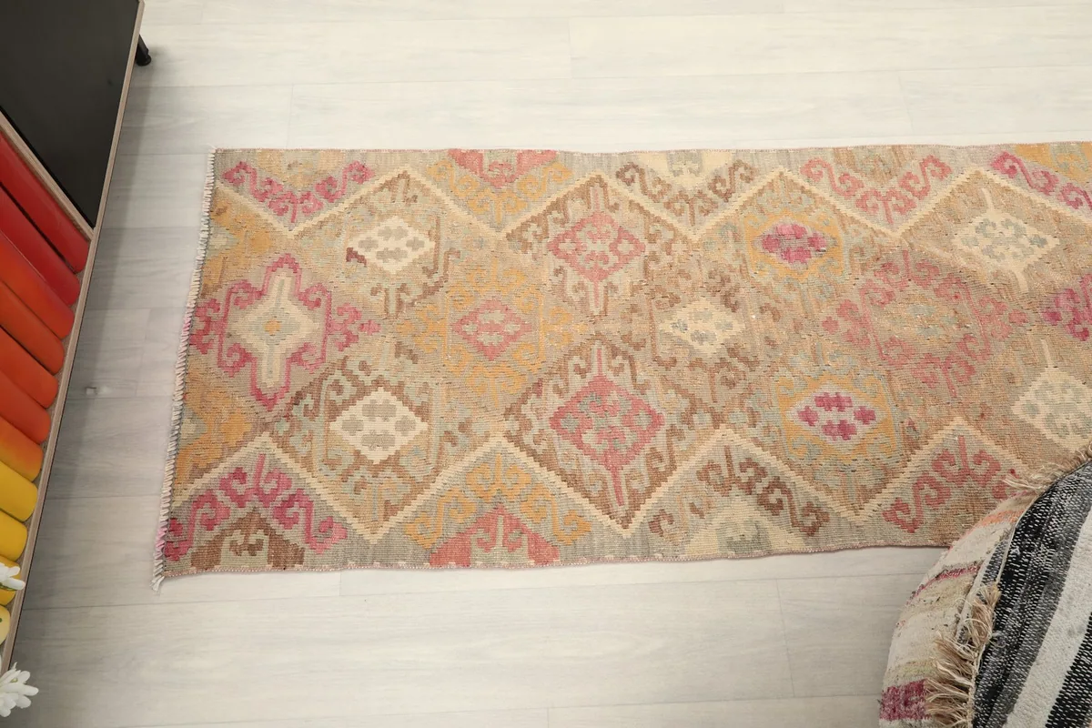 Overhead shot of a segment of the runner rug, showcasing the color variation