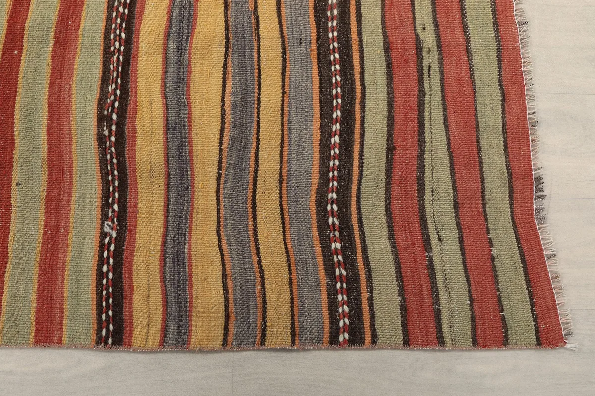 Detailed view of the striped pattern showing orange, rust, yellow, brown, and gray color bands
