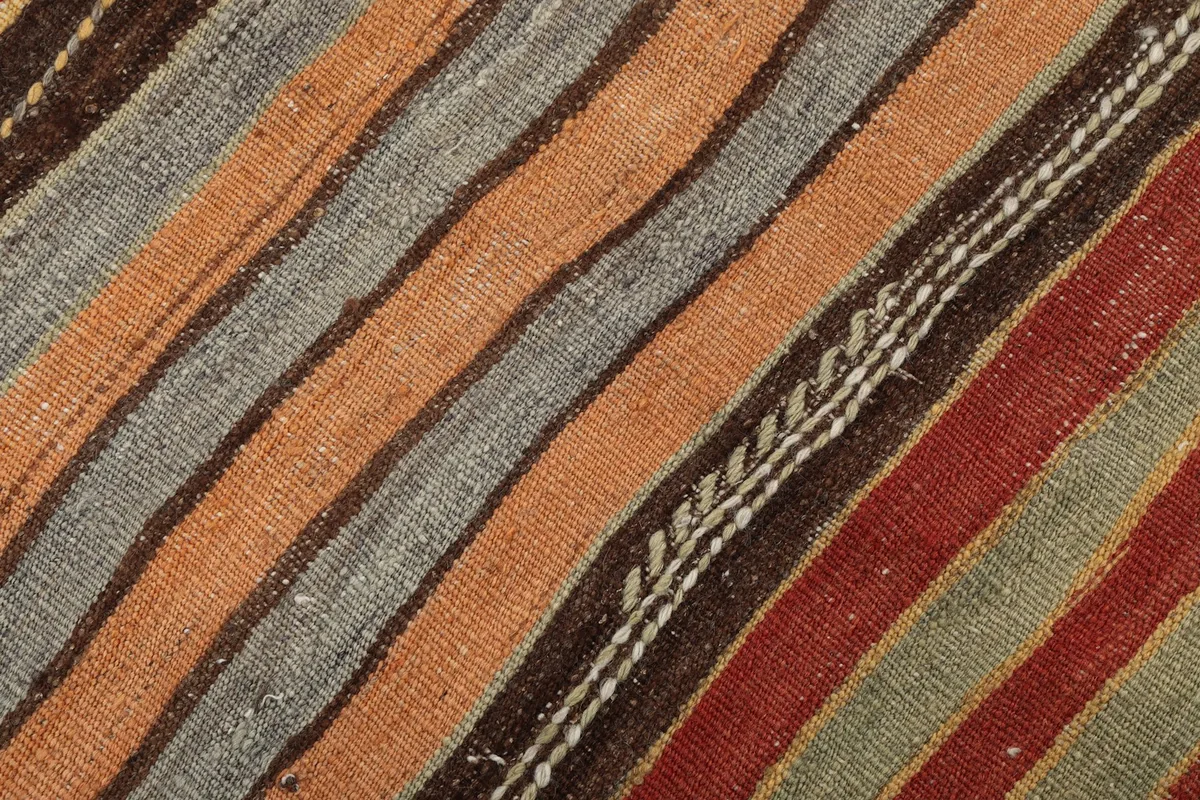 Close-up of the wool pile and individual stripes, revealing subtle color variations and weave