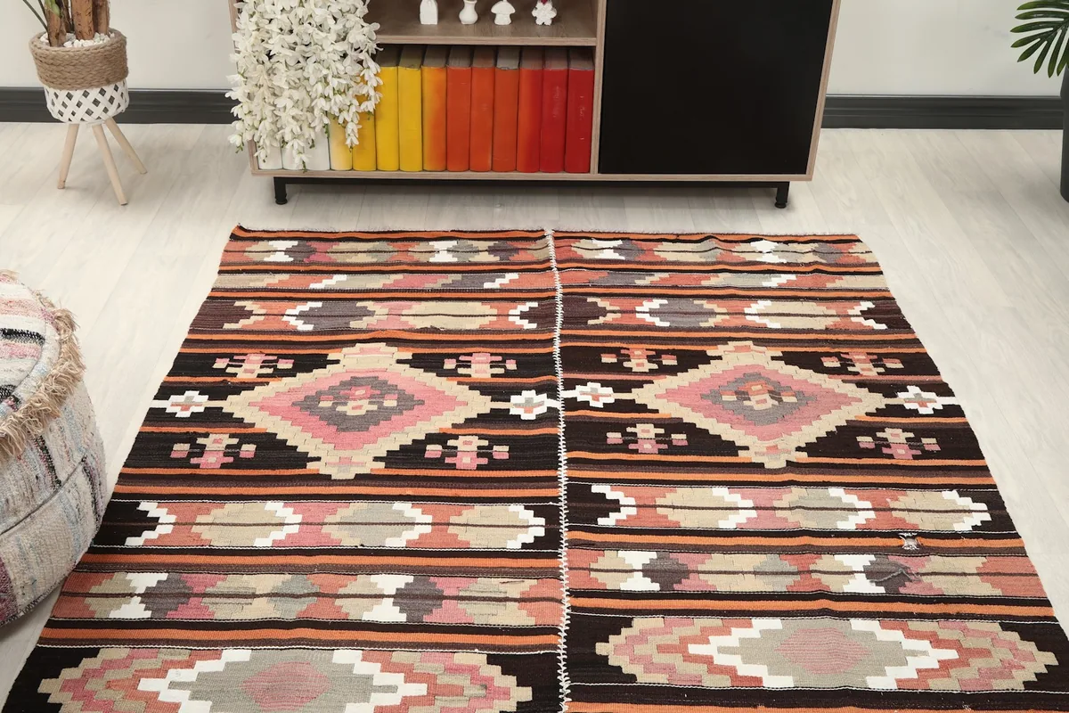 Overhead view of the rug in a room, showing its placement relative to furniture