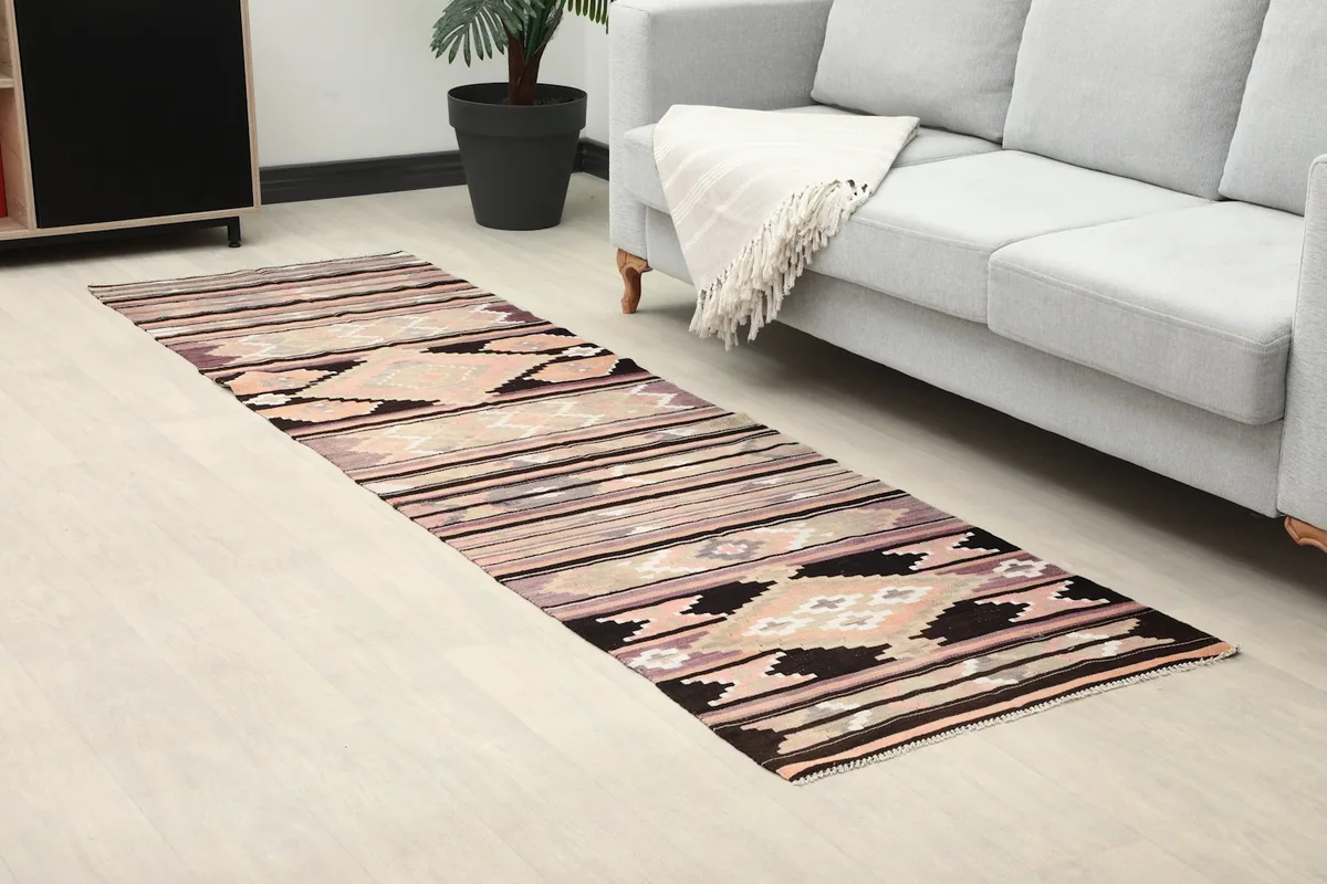 Angled view of the runner in a room, focusing on its placement and overall aesthetic