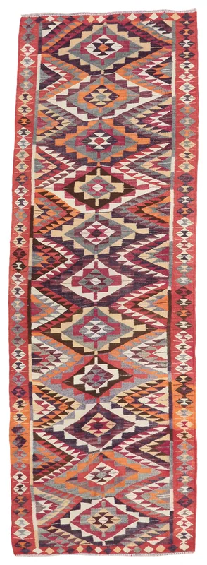 Full overhead view of the Red Tribal Geometric Runner on a white background
