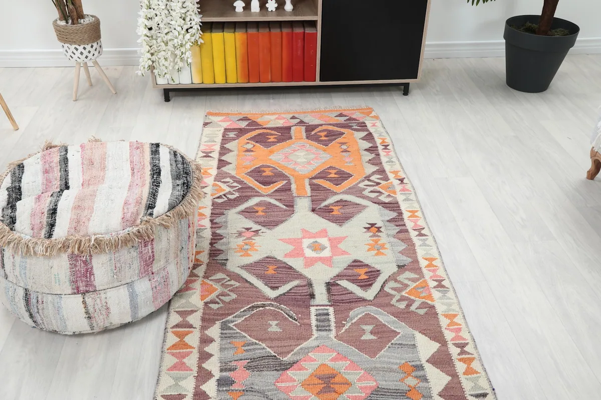 Overhead view of the runner rug in a room, showing its full length and how it complements the decor.