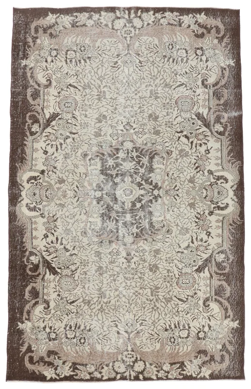 Full overhead view of the charcoal and beige vintage Anatolian rug