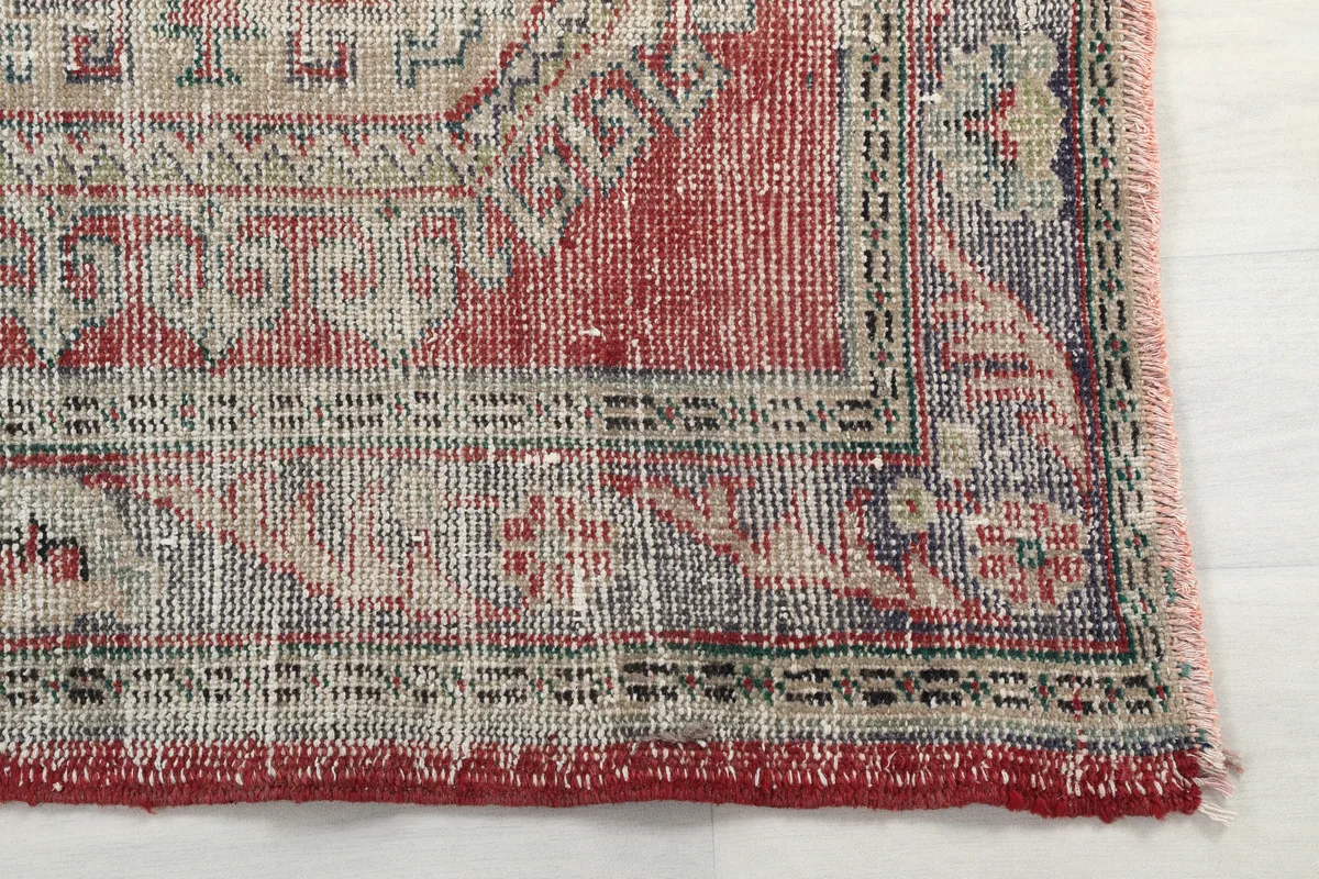 Detail of the Faded Red Geometric Anatolian Runner's border and faded red color